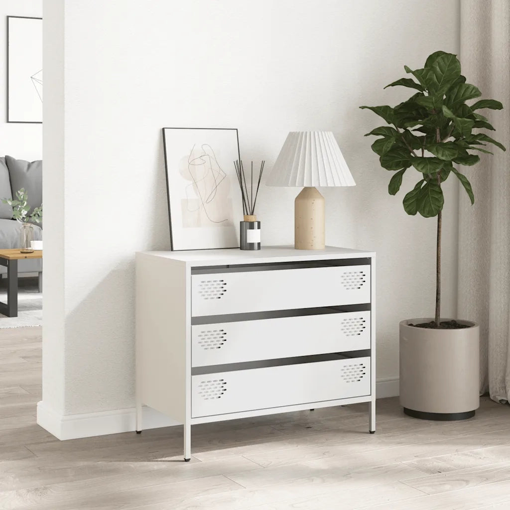 Credenza Bianca 68x39x58,5 cm in Acciaio Laminato a Freddo