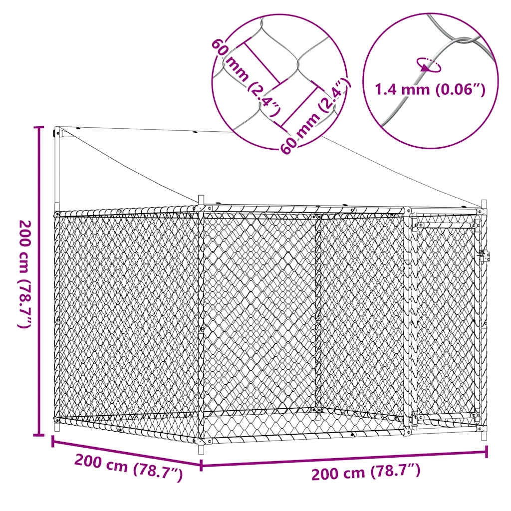 Gabbia per cani con tetto e porta 2 x 2 x 2 m acciaio zincato grigio 02_0041630