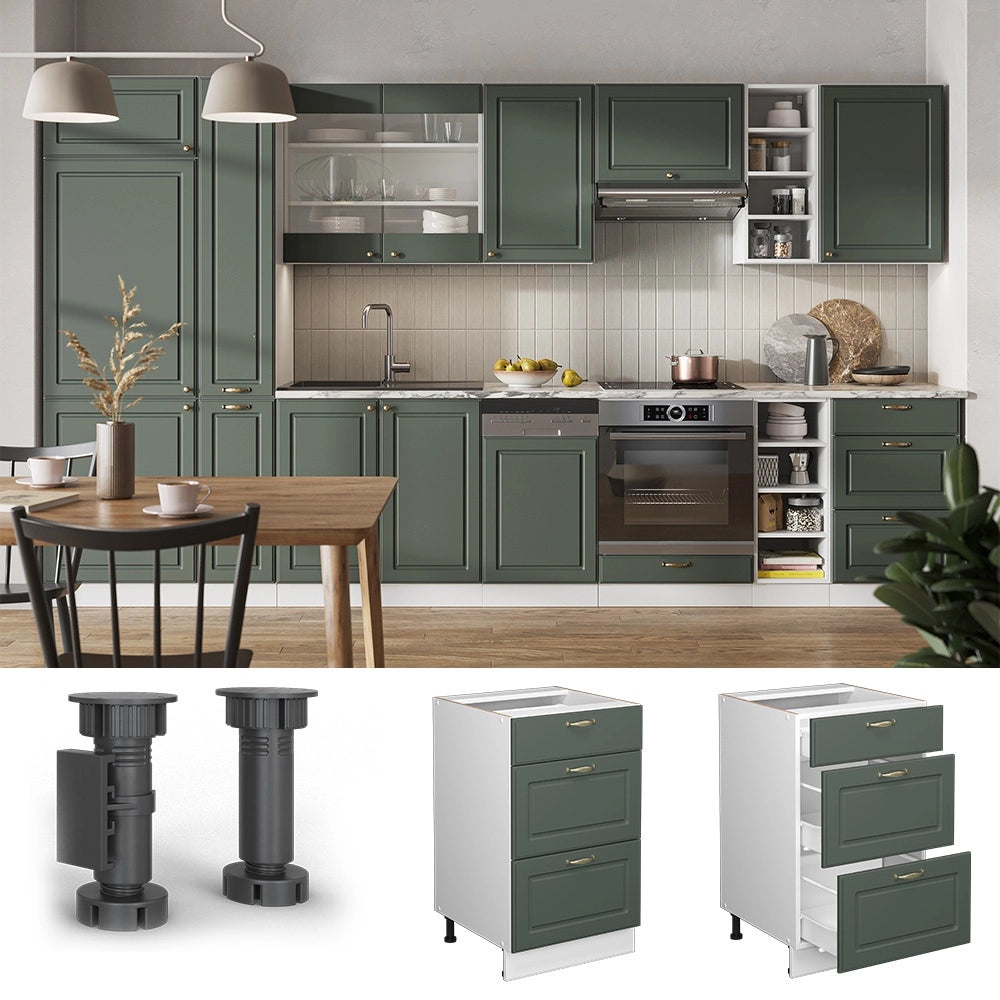 Mobiletto base per cucina Fame-Line Verde-oro rustico/Bianco 50 cm senza piano di lavoro Vicco