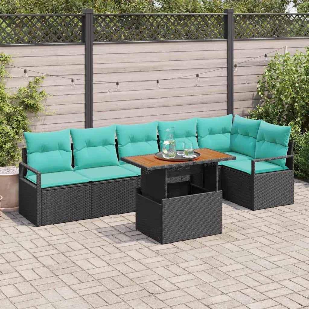 Set da Pranzo per Giardino con cuscino 7 pcs Nero e Verde acqua