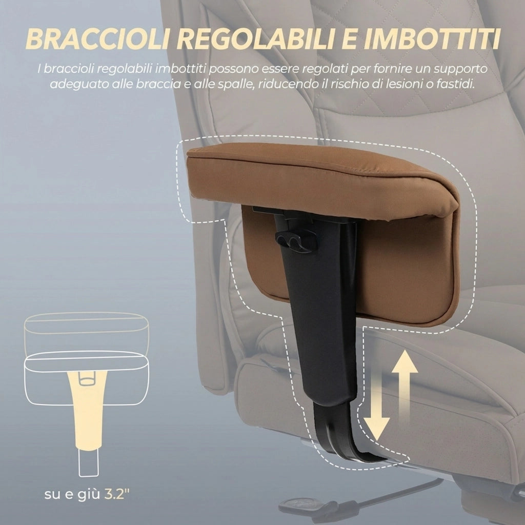 Sedia da Gaming | Schienale a doppio strato rinforzato, supporto lombare regolabile, braccioli e poggiapiedi, rivestimento in similpelle PU, marrone