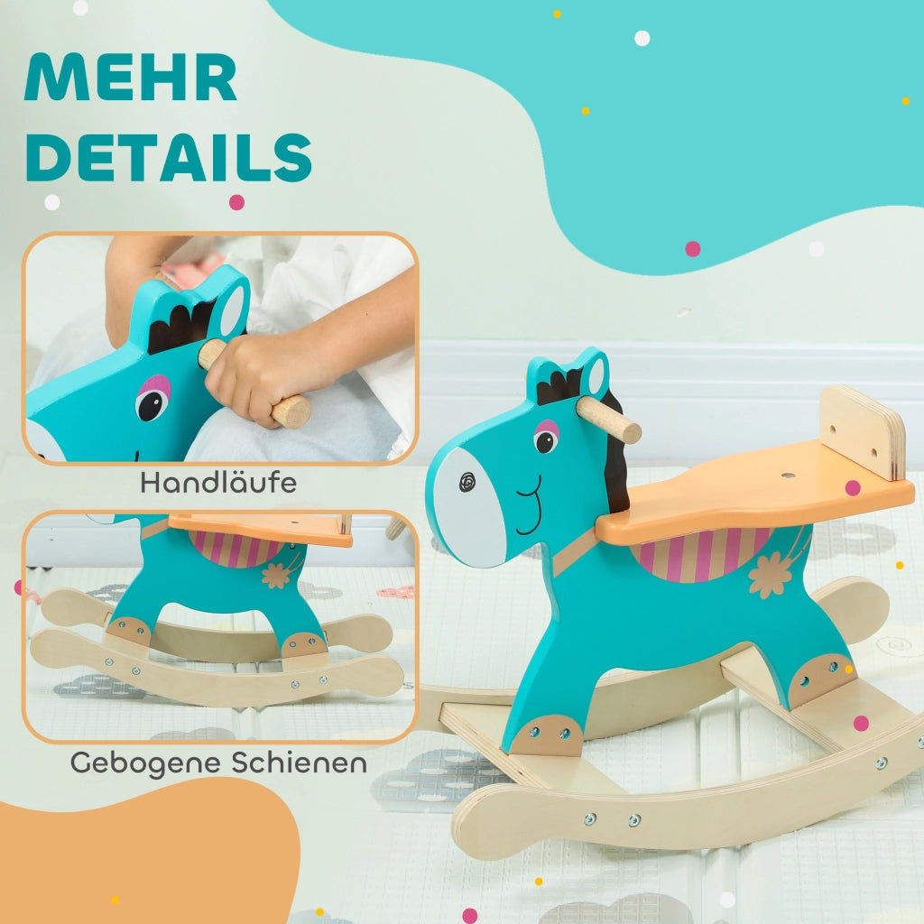Giocattolo Dondolo Asino per Bambini con Maniglie Sicurezza ¨C zephmum ¨C 59x27x43 cm Blu Verde