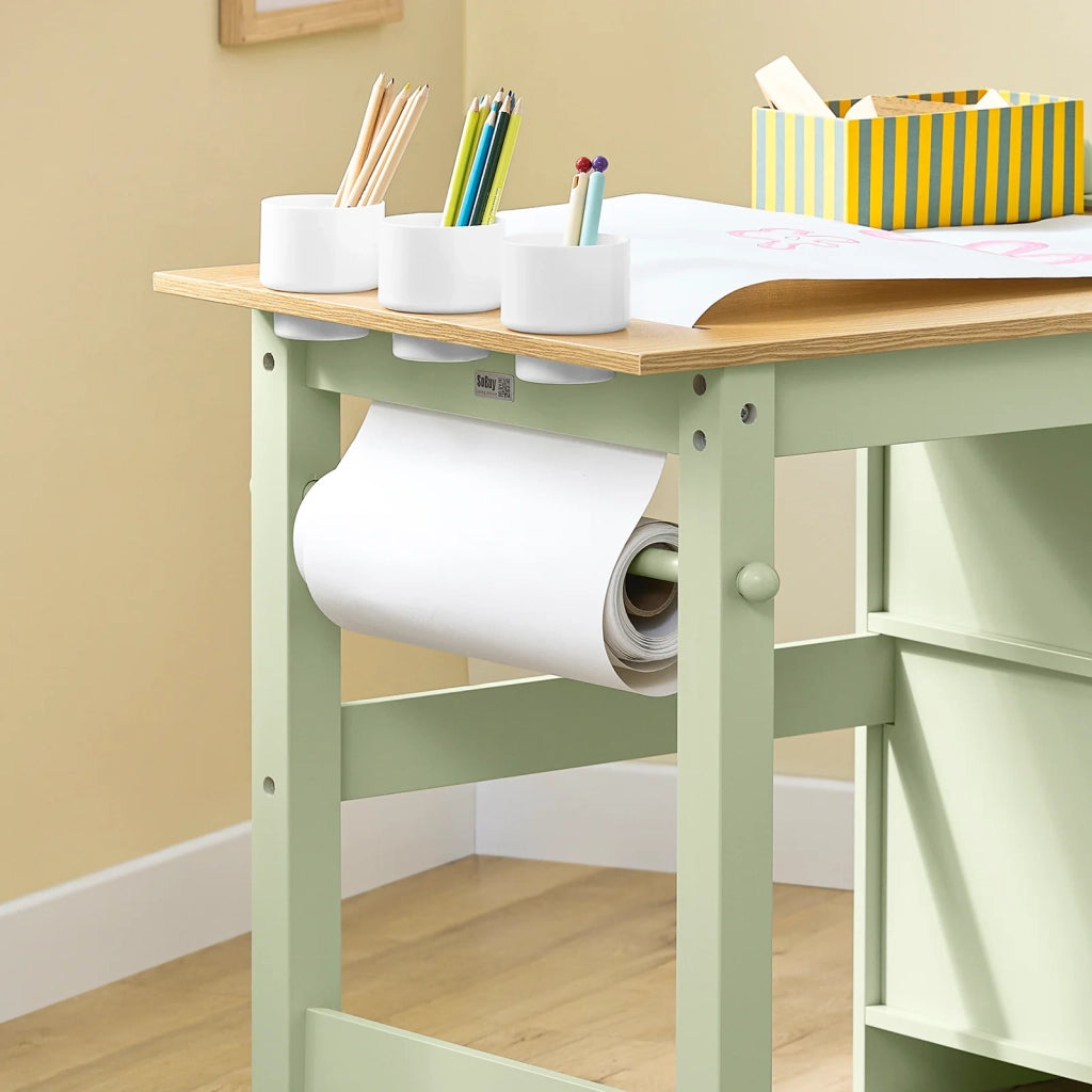 SoBuy Tavolino Bambini con 1 Sedia, Set Tavolo e Sedie per Bambini Multiattività con 2 Ripiani, Tavolo Disegno e Gioco, Sedia Scrivania Cameretta Verde 80x50x66cm KMB60-GR