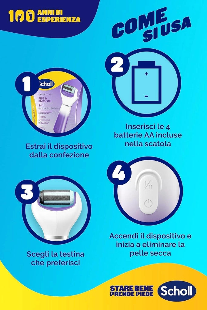 SCHOLL VELVET 2IN1 SISTEMA DI PEDICURE ELETTRONICO PER LEVIGARE I PIEDI TESTINE DOPPIA AZIONE RIMUOVE CALLI E TALLONI SCREPOLATI