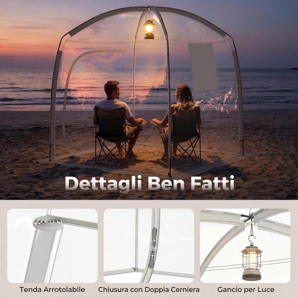 Tenda a Bolla Trasparente per 2-4 Persone, Vista Panoramica a 540°, Tenda Sportiva Pieghevole con 4 Corde Antivento, 4 Picchetti e Borsa per Eventi Sportivi, Pesca e Campeggio