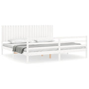 Letto matrimoniale | Letto per adulti | Giroletto con Testiera Bianco 200x200 cm in Legno Massello