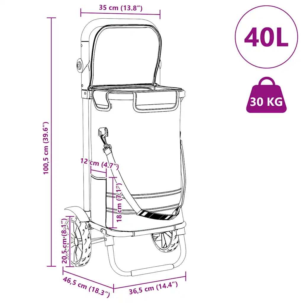 Carrello della spesa Nero 36,5 x 46,5 x 100,5 cm Tessuto Oxford 42002334