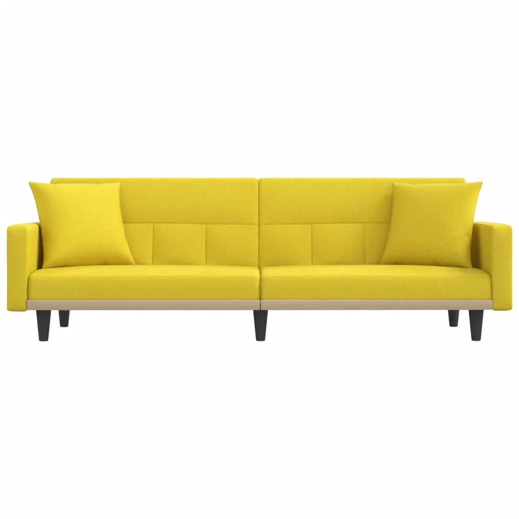 Divano letto con cuscini in tessuto giallo chiaro 02_0020406