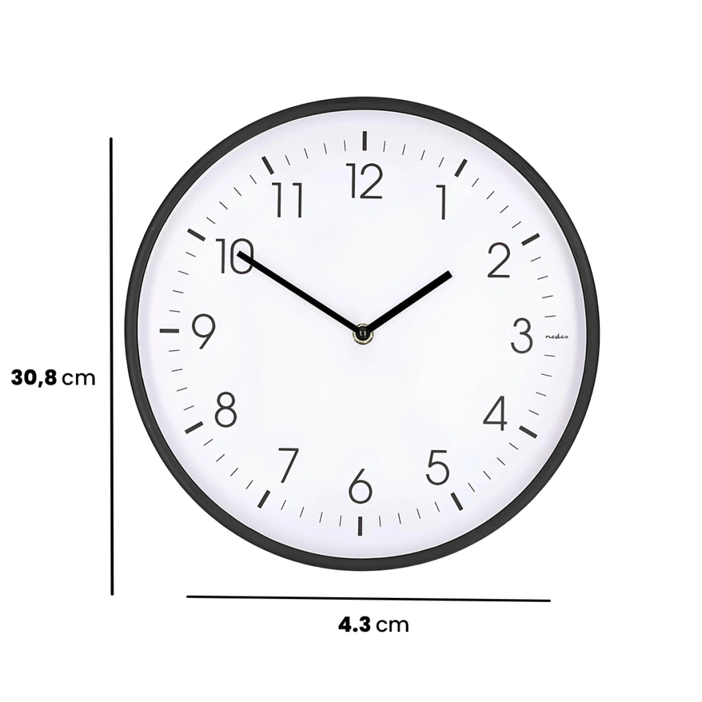 Orologio da Parete 30 cm Movimento Silenzioso Cornice Leggera Bianco / Nero Nedis