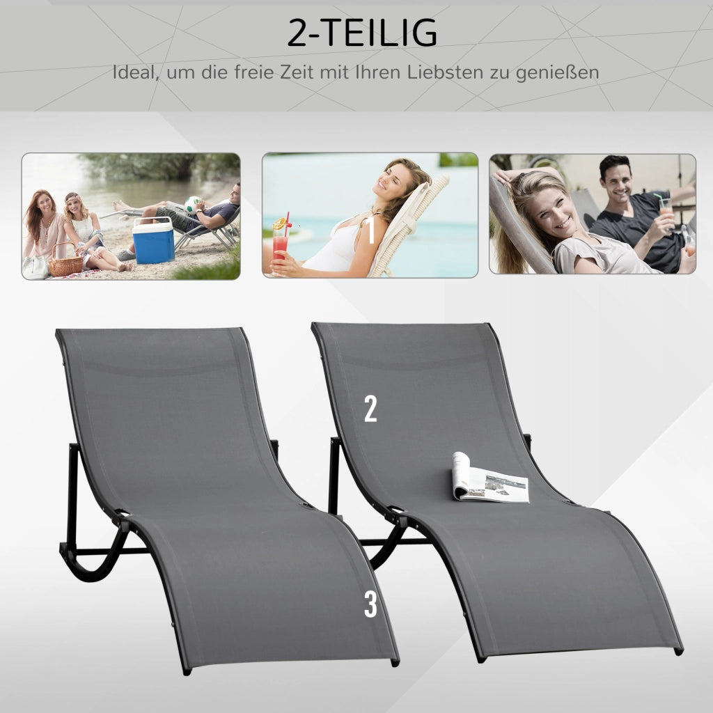 Set 2 Lettini da Giardino ¨C zephmum ¨C Grigio Scuro Textilene Alluminio 165x61x63 cm