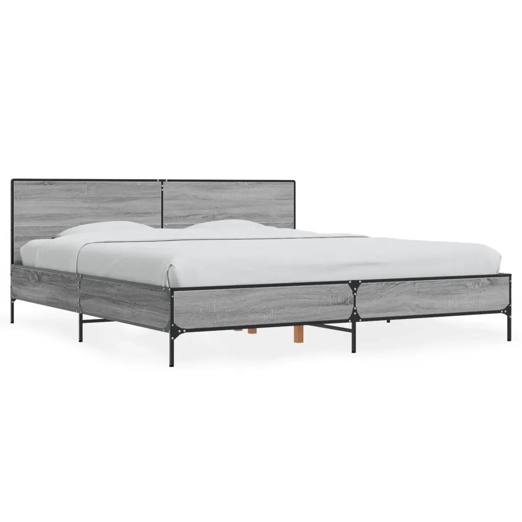 Letto matrimoniale | Letto per adulti | Giroletto Grigio Sonoma 200x200 cm in Legno Multistrato Metallo