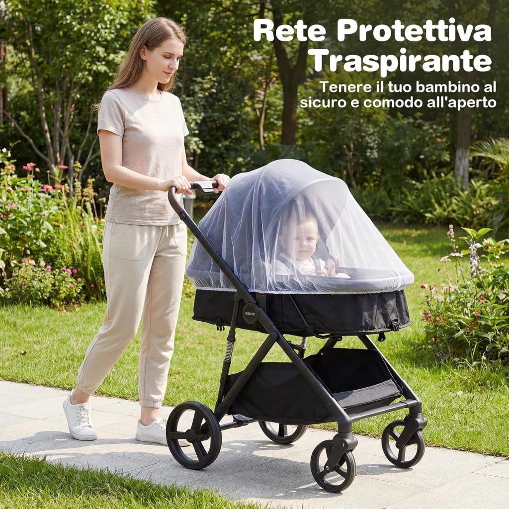 2 in 1 Passeggino Leggero Pieghevole per Bambini, con Schienale Regolabile, Sedile Reversibile, Tettuccio, Cestello Portaoeggetti, per Neonati per 0-36 Mesi (Nero)