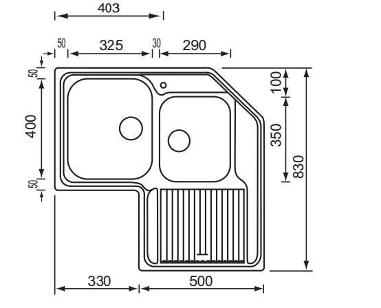 CM Zenith 83x83 2V Lavello ad incasso Angolo Acciaio inossidabile