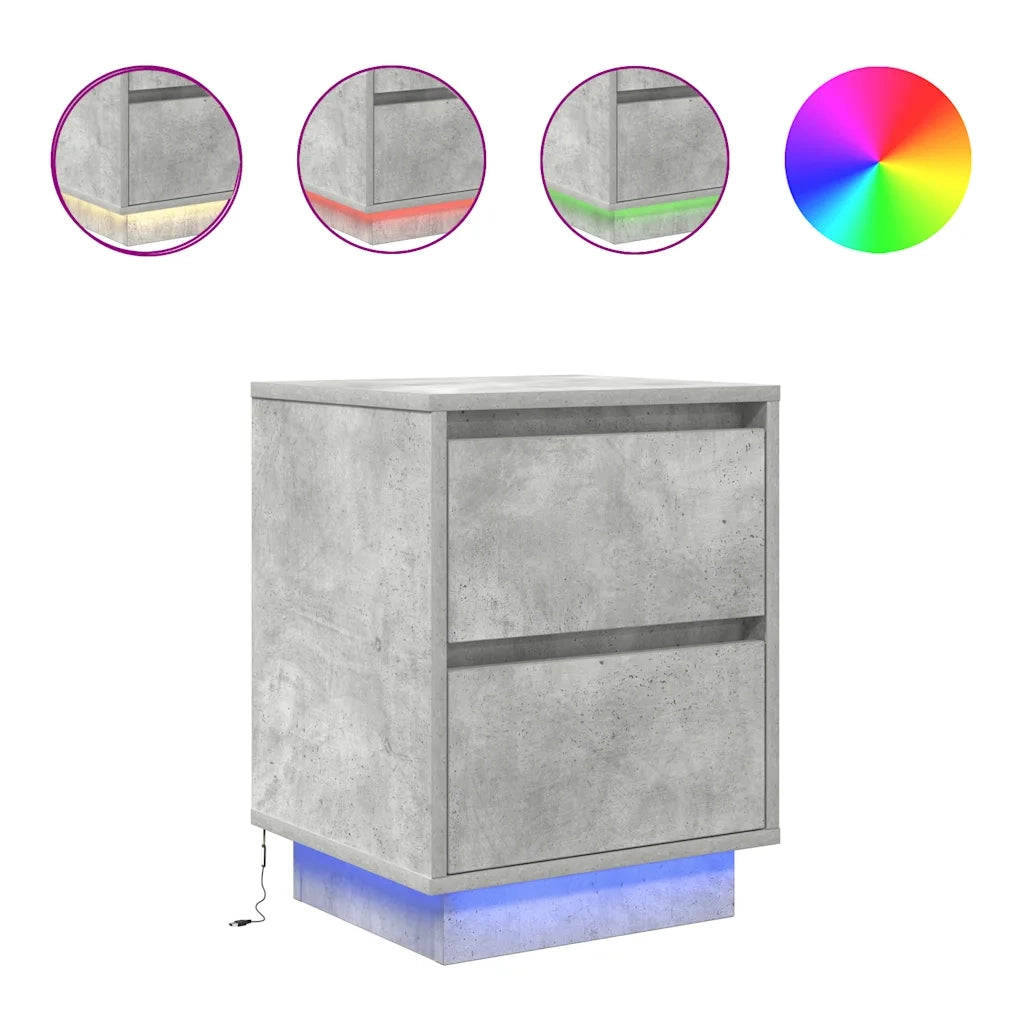 Comodino con Luci LED Grigio Cemento 38x34x50 cm