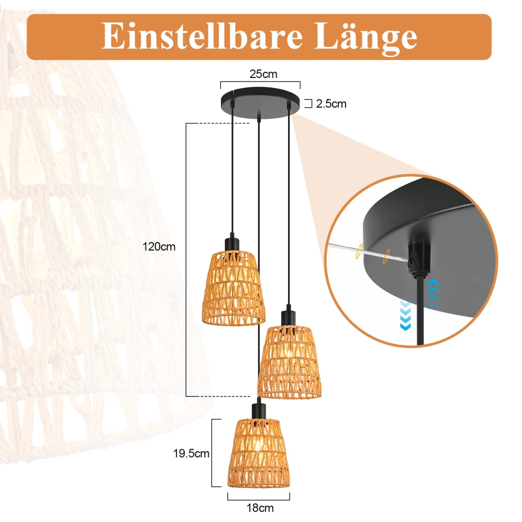Lampada a sospensione ZMH vintage nera E27 a 3 luci per cucina (lampadina non inclusa)