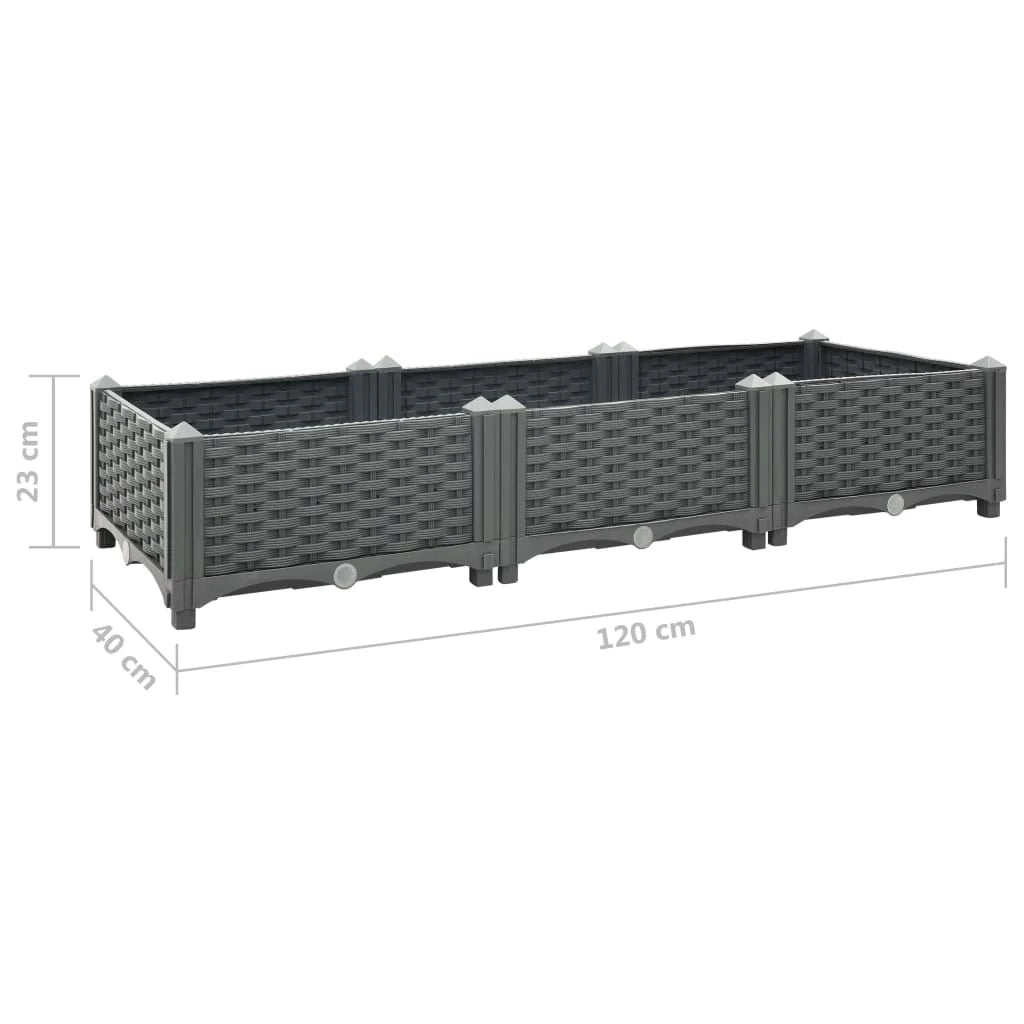 Fioriera rialzata per piante e fiori giardino 120 x 40 x 23 cm polipropilene grigio scuro 02_0000902