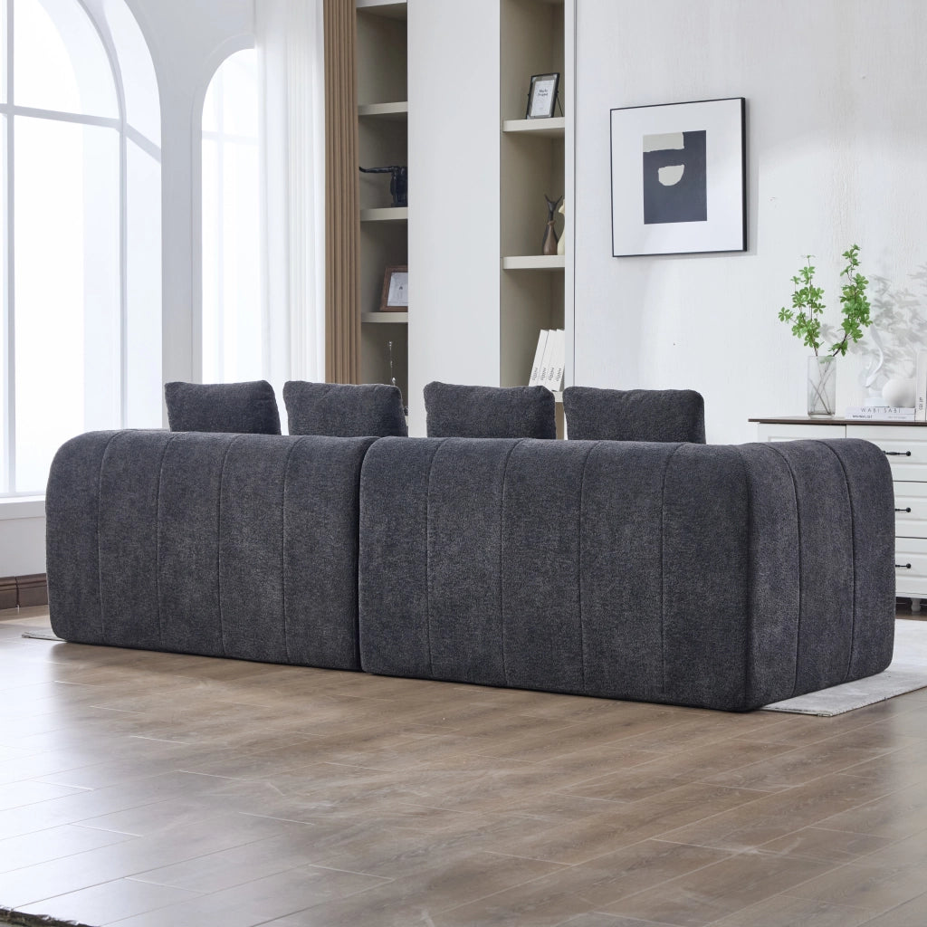 Divano angolare modulare 2 pezzi con assise profonda e schiuma ad alta densità in tessuto velluto grigio scuro