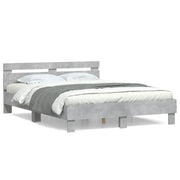 Letto matrimoniale | Letto per adulti | Giroletto Testiera Grigio Cemento 140x200 cm Legno Multistrato