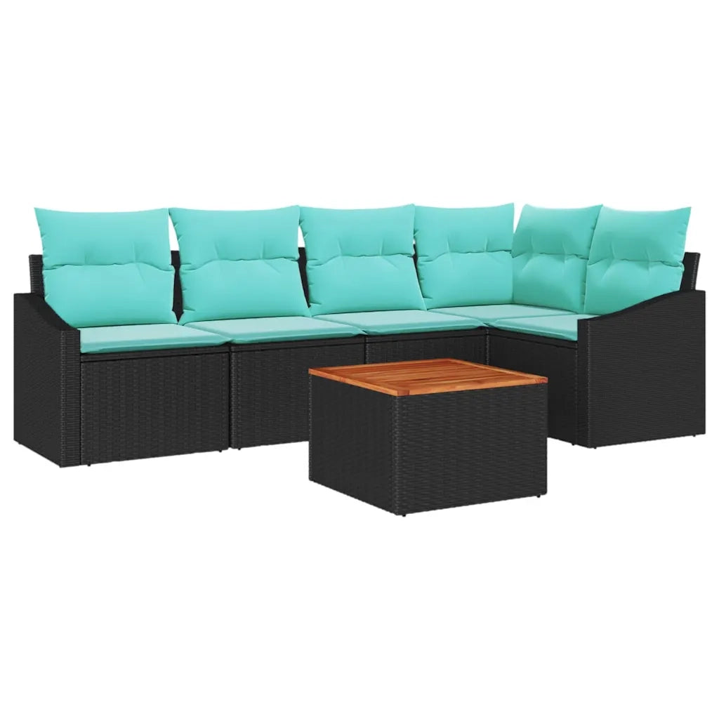 Set Divano da Giardino con cuscino 6 pcs Nero polyrattan