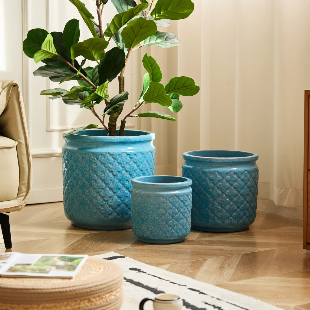 VASO in ceramica 49x49x50,5 cm Blu antico lucido