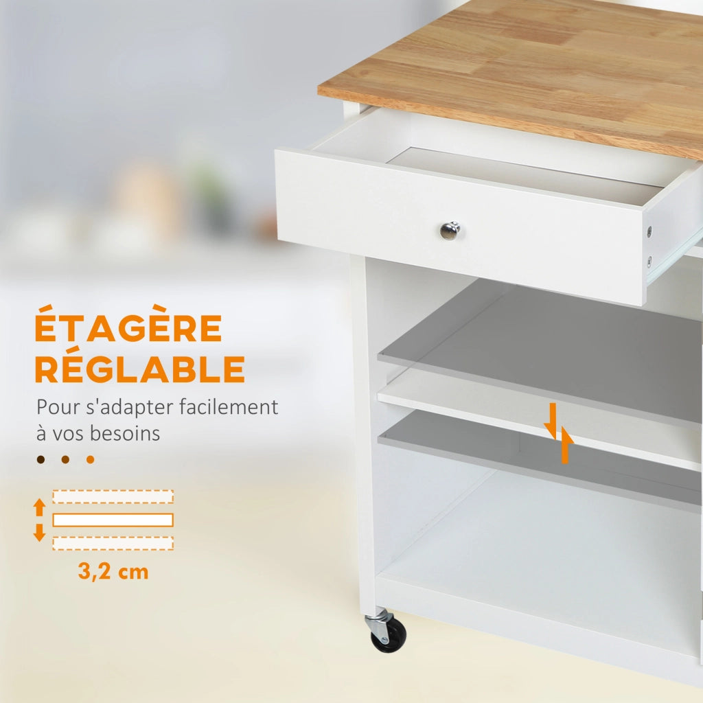 Tavolino da cucina con ruote e contenitori ¨C zephmum ¨C bianco effetto quercia