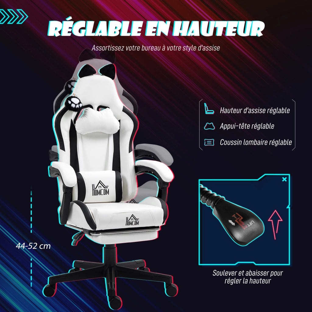 Poltrona gaming ergonomica con orecchie ¨C zephmum ¨C bianco 65x62x124 cm
