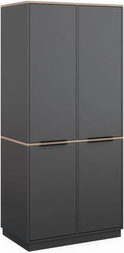 Armadio multifunzione Betti, Antracite/Sonoma, 82 x 179 cm con 4 ante, per la conservazione di abiti e combinabile con mobili della stessa serie