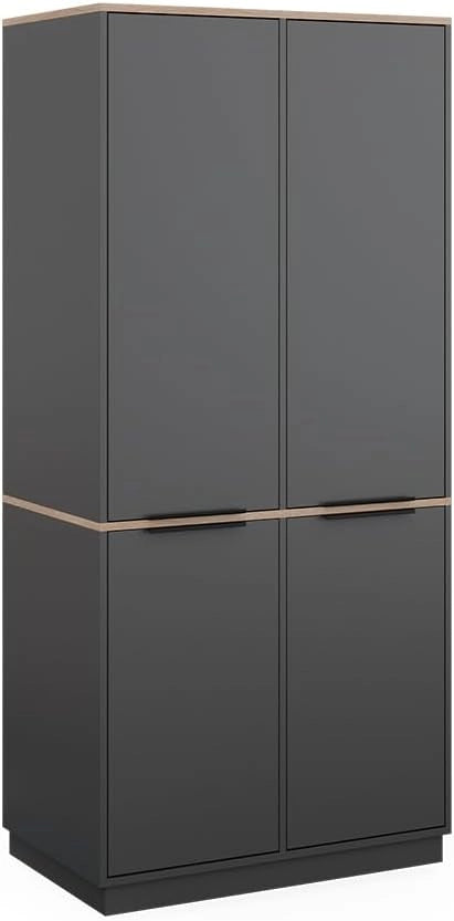Armadio multifunzione Betti, Antracite/Sonoma, 82 x 179 cm con 4 ante, per la conservazione di abiti e combinabile con mobili della stessa serie