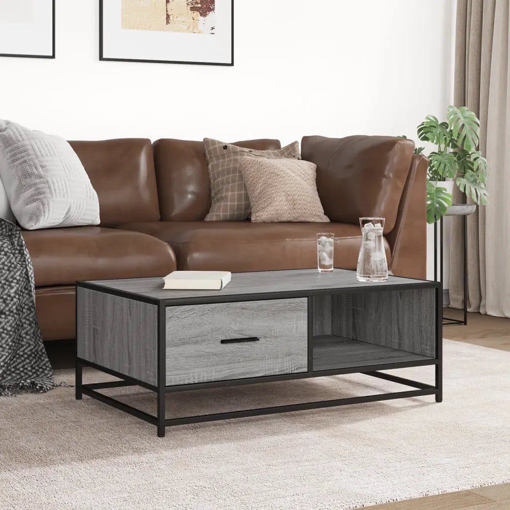 Tavolino Grigio Sonoma 90x57x35 cm Legno Multistrato e Metallo 848757