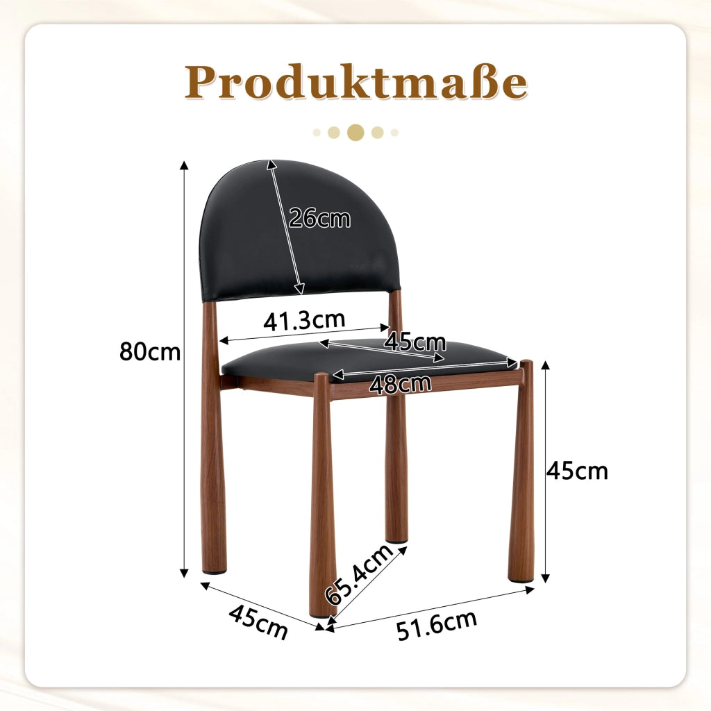Sedia da Pranzo Set da 2 con Schienale Semicircolare Ergonomico e Gambe in Metallo, in PU Nero 80 cm