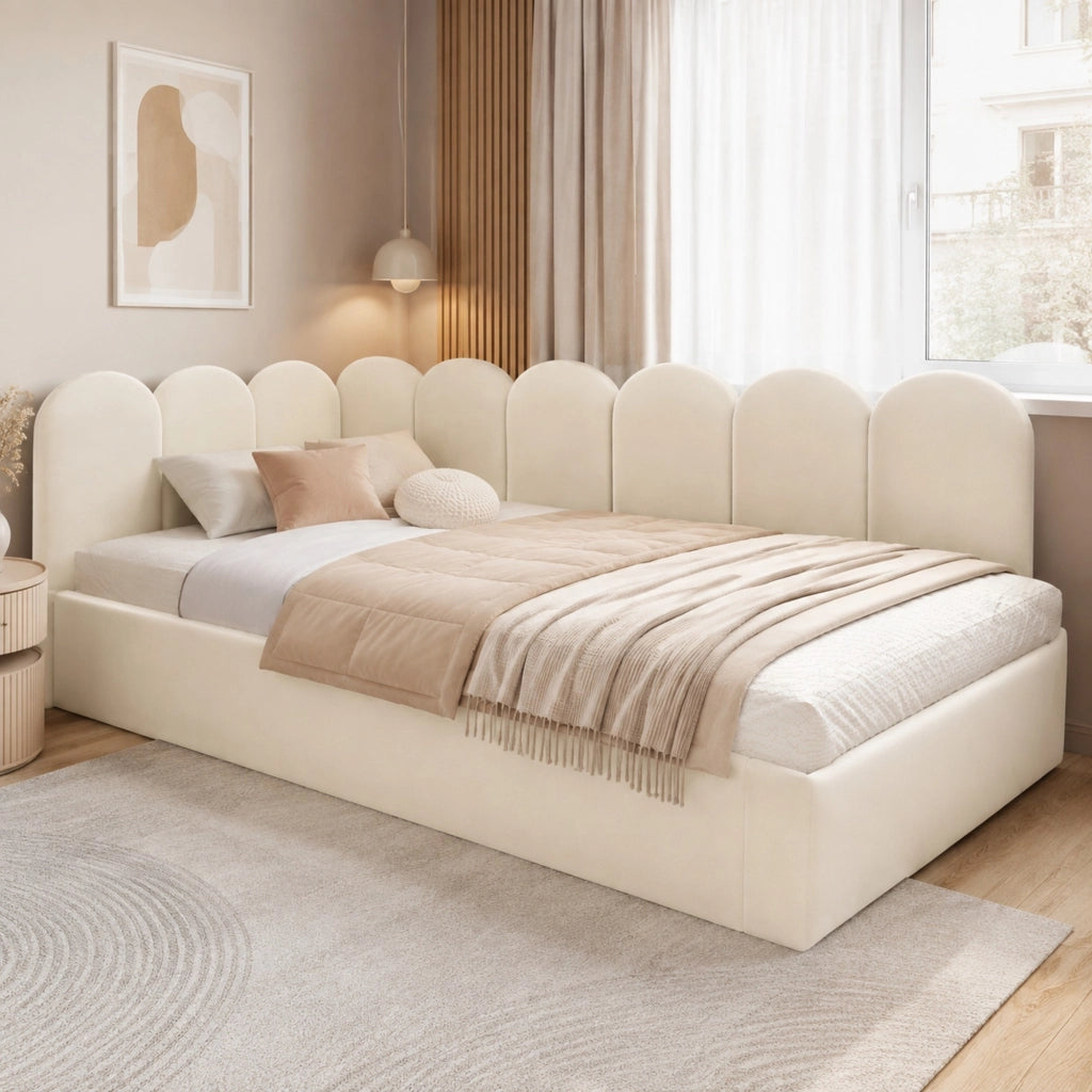 Letto daybed 90x200 cm con letto estraibile 90x190 cm, velluto beige, senza materasso