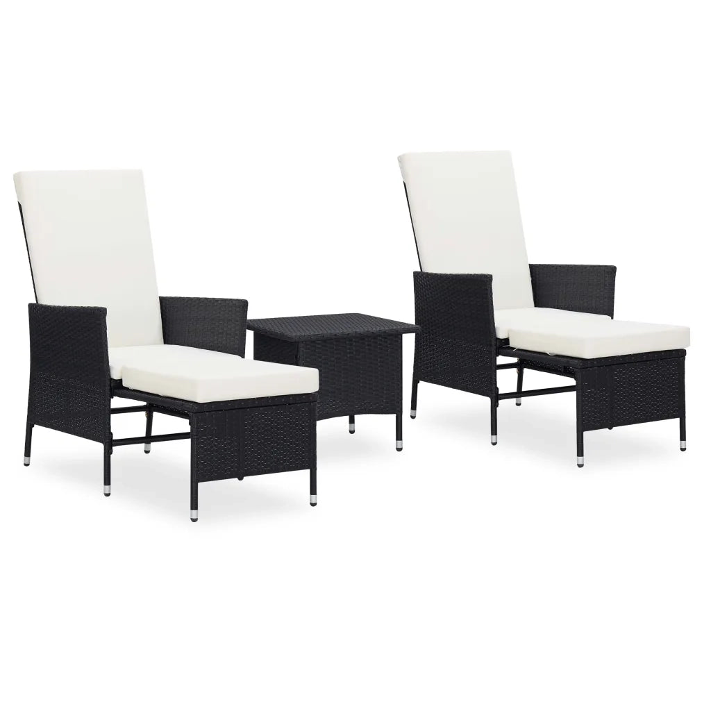Set Divani da Giardino 3 pz con Cuscini in Polyrattan Nero cod mxl 37967