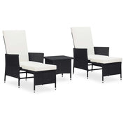 Set Divani da Giardino 3 pz con Cuscini in Polyrattan Nero cod mxl 37967