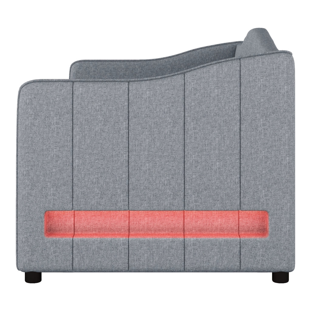 OKWISH Letto a Divano 90×200 cm, Letto Singolo con Letto Estraibile, LED Regolabile, senza Materasso, in Lino e MDF, Grigio
