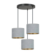 Lampada a sospensione Hilde in acciaio nero e velluto grigio
