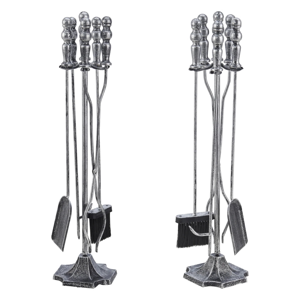Set di attrezzi per camino Dovre con scopa pala pinze e attizzatoio in argento 03_0006313