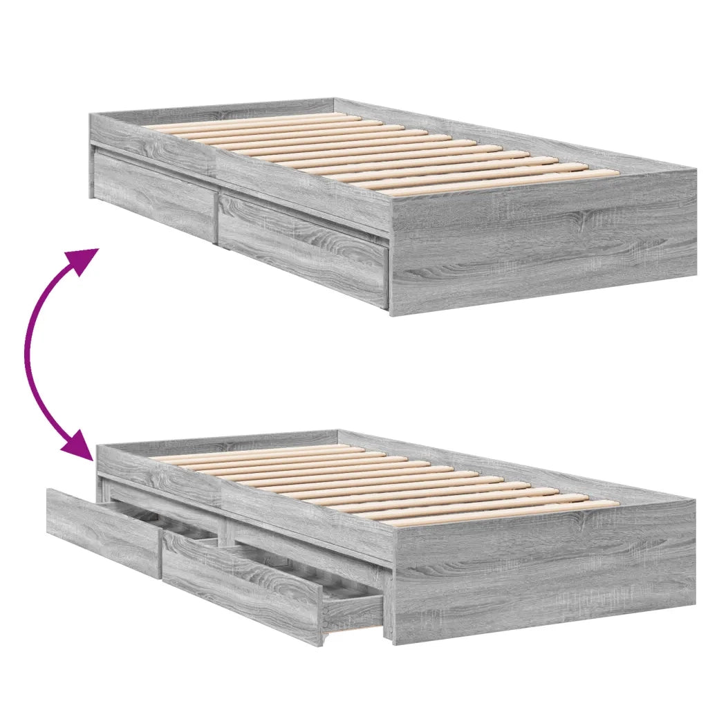 Letto singolo | Letto per adulti | Giroletto Cassetti Grigio Sonoma 75x190 cm Legno Multistrato