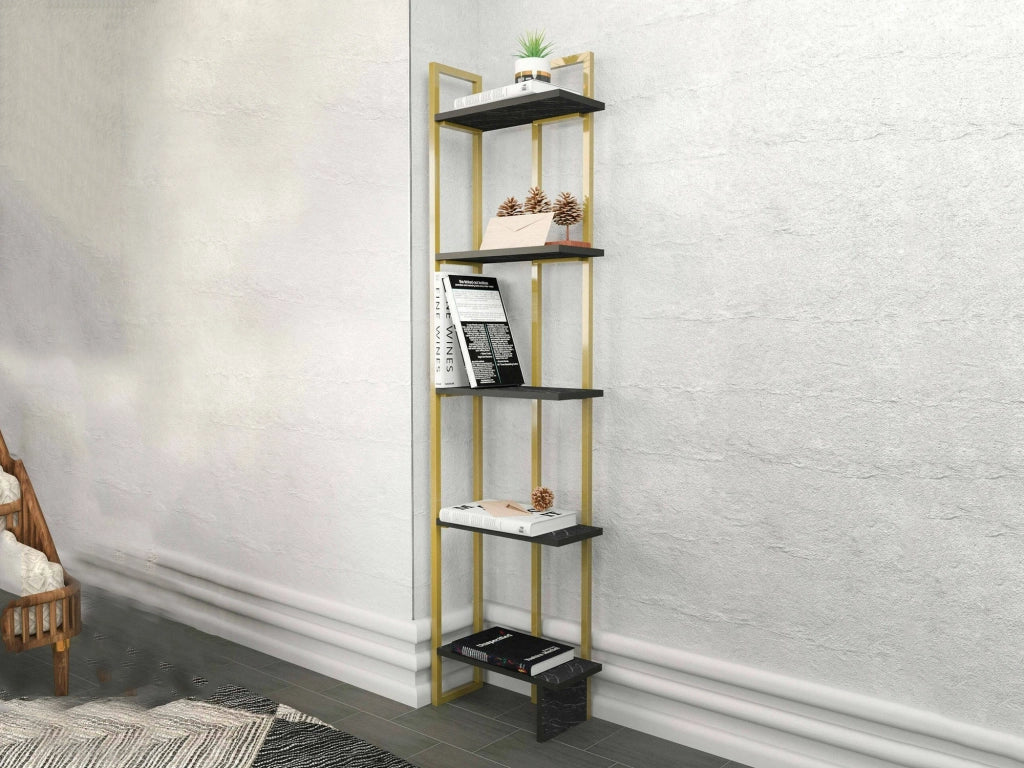 Libreria Giraffa, Scaffale da ufficio, Mobile portalibri, Biblioteca, 45x22h180 cm, Nero e Oro