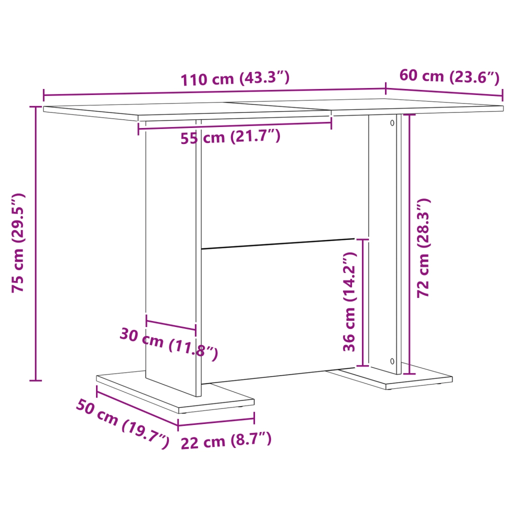 Tavolo da pranzo  in rovere Sonoma 110x60x75 cm in legno ingegnerizzato