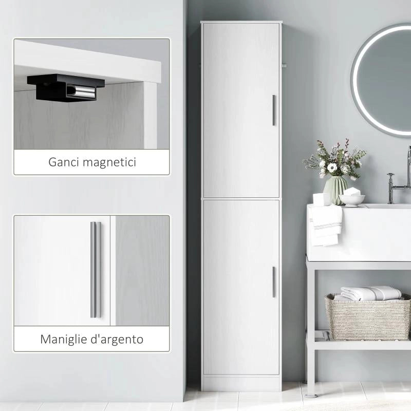 MOBILE COLONNA BAGNO A 2 ARMADIETTI CON 6 RIPIANI REGOLABILI, IN LEGNO, 40X35X180 CM, BIANCO