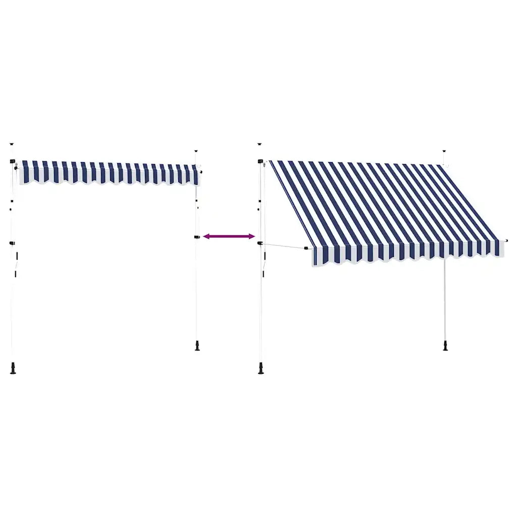 Tenda da Sole Retrattile Manuale-Tenda parasole per Patio 300 cm a Strisce Blu e Bianche