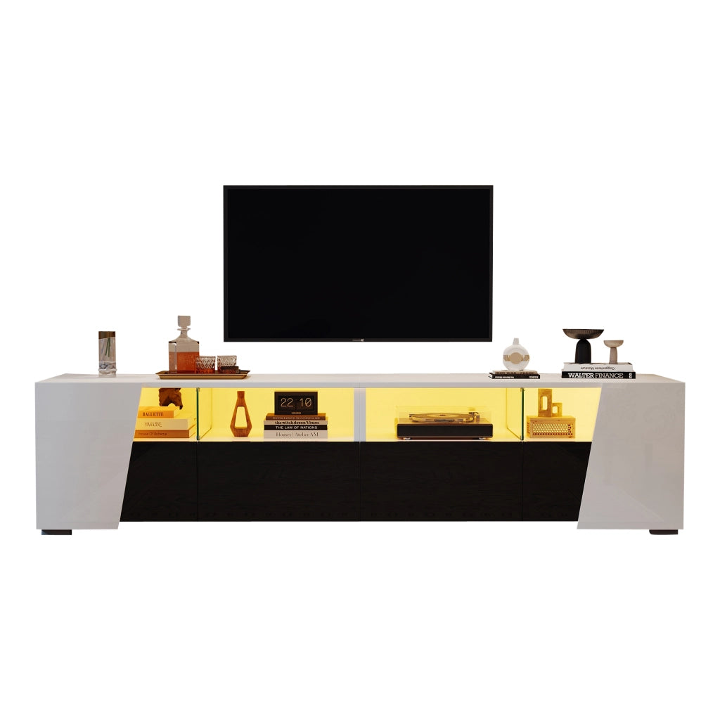 Mobile TV 180x38.5x45cm - Zephmum - Lucido LED 2 cassetti 2 ante per TV 80 pollici Bianco e Nero