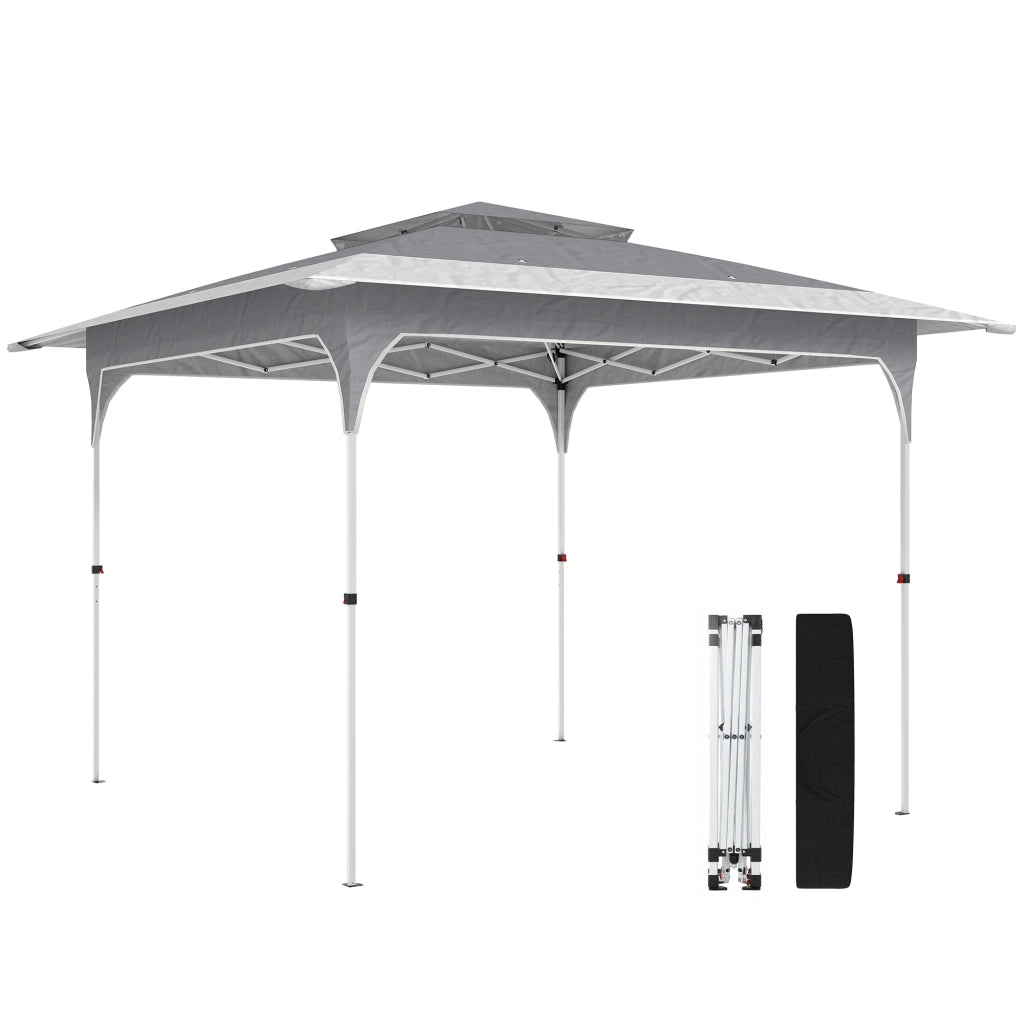 Gazebo Pieghevole 3.5x3.5 m con Doppio Tetto ¨C zephmum ¨C Metallo e Tessuto Oxford, Grigio Scuro