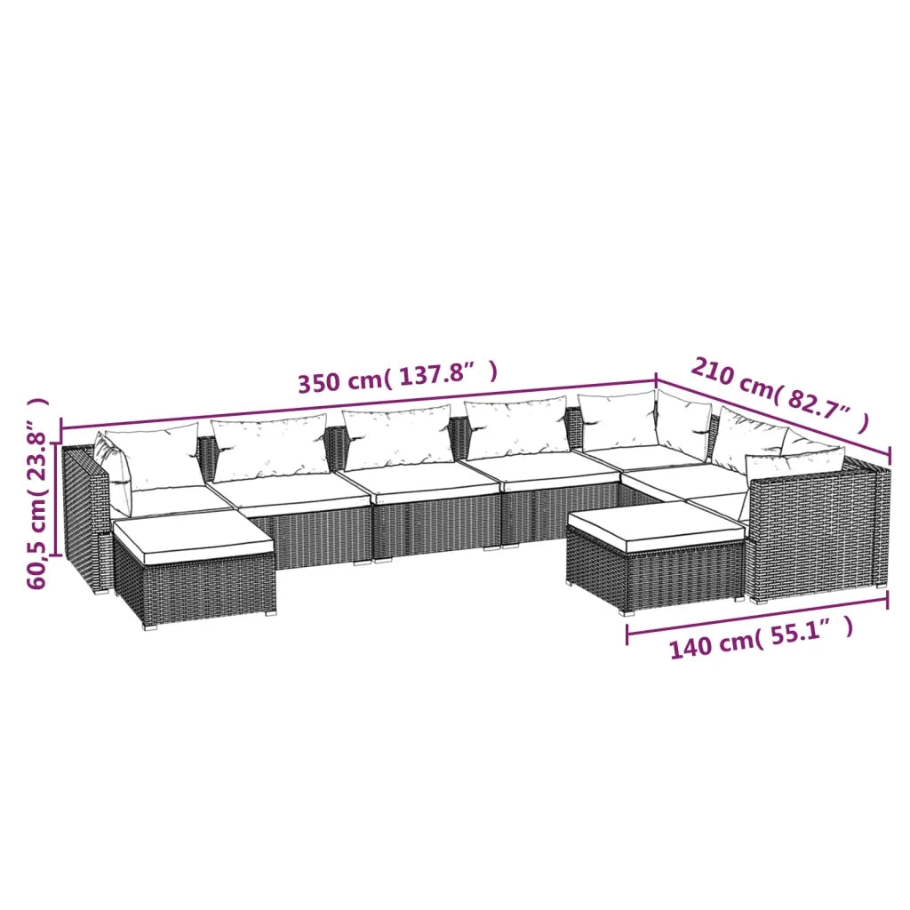 Set Divani da Giardino 9 pz con Cuscini in Polyrattan Marrone 3102675