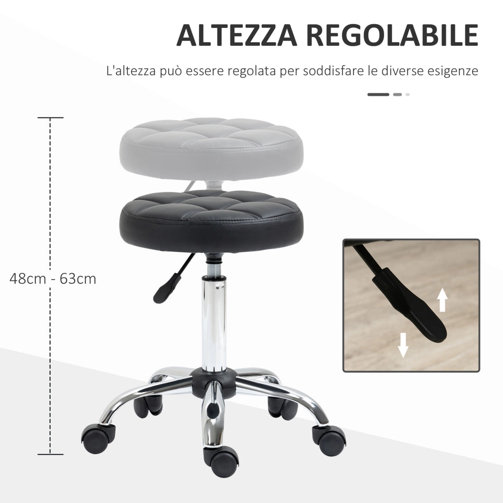 Sgabello Girevole con Ruote ¨C Zephmum ¨C Nero, Finta Pelle, Altezza Regolabile