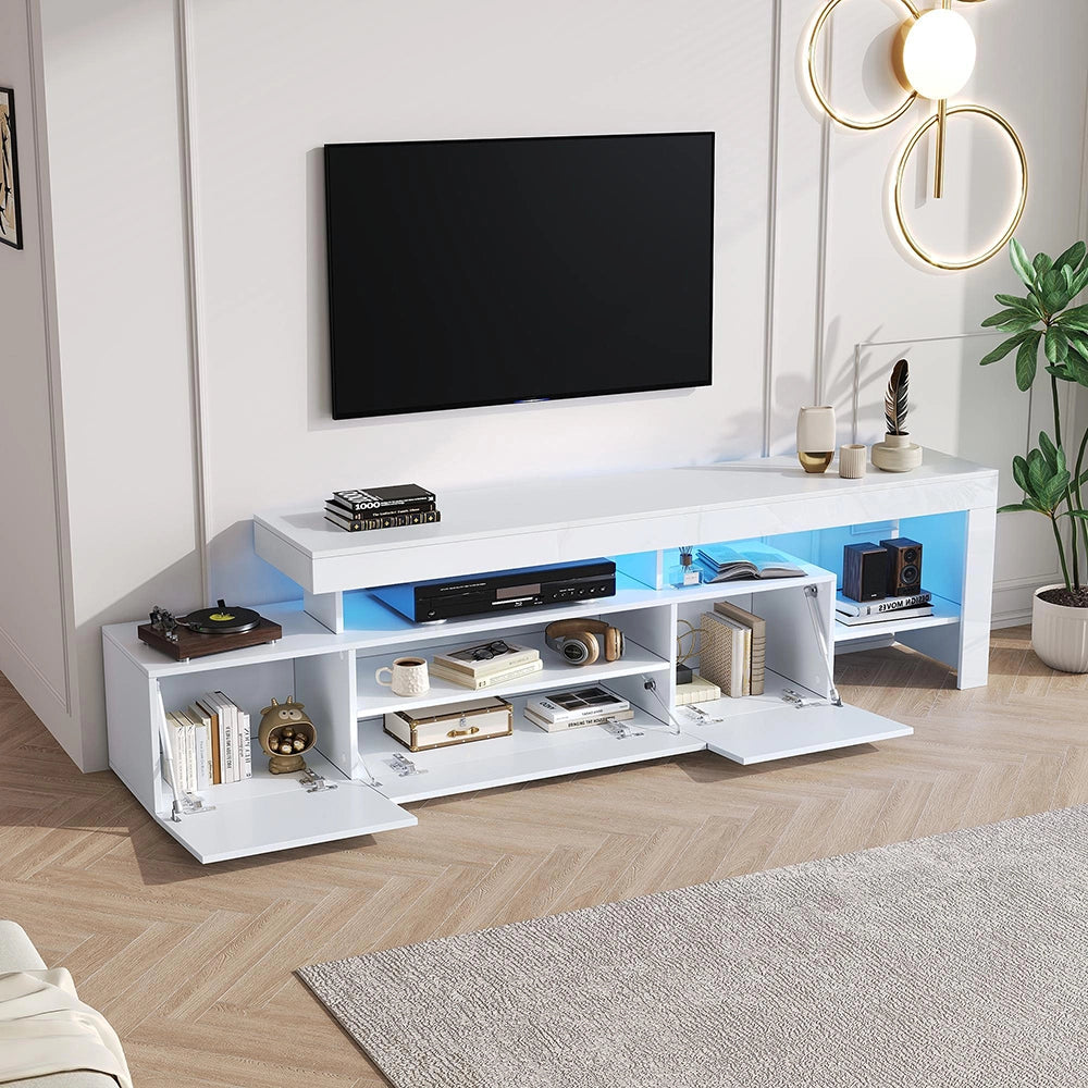 Mobile TV 192x37x53cm - Xylo - 3 Ante con Luci LED, Bianco, fino a 85"