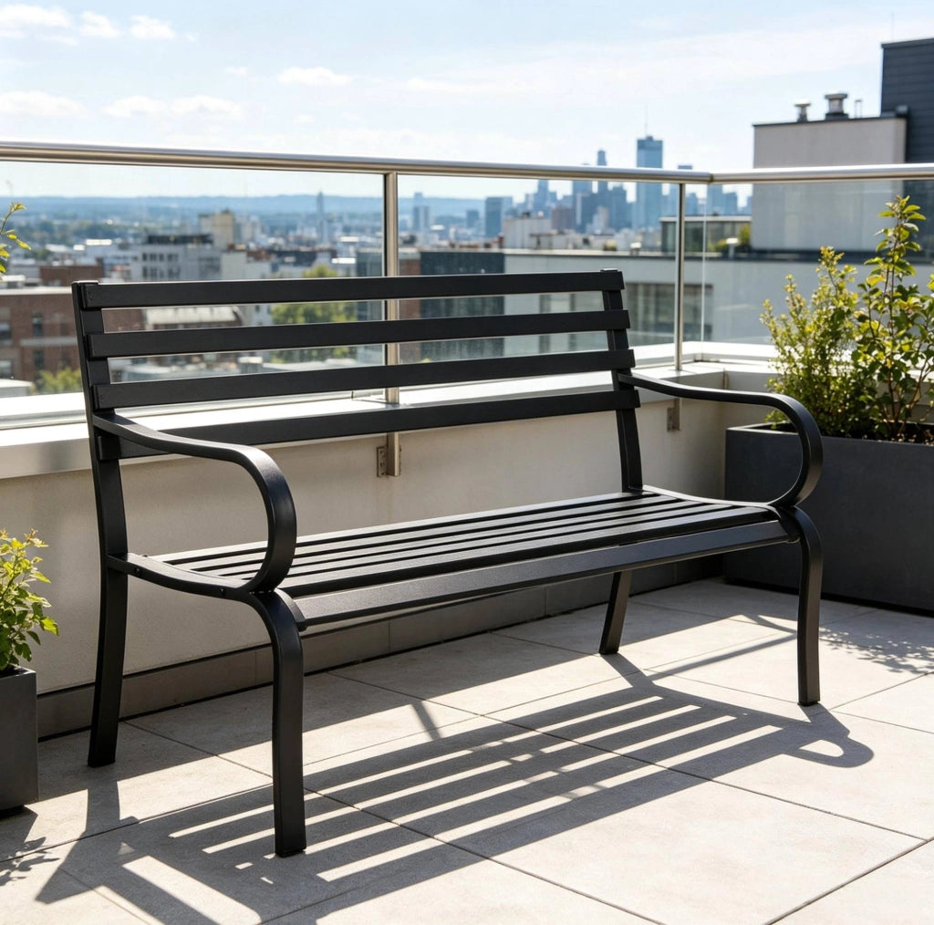 Panchina da giardino in metallo nero 127x58x82 cm; 2 posti