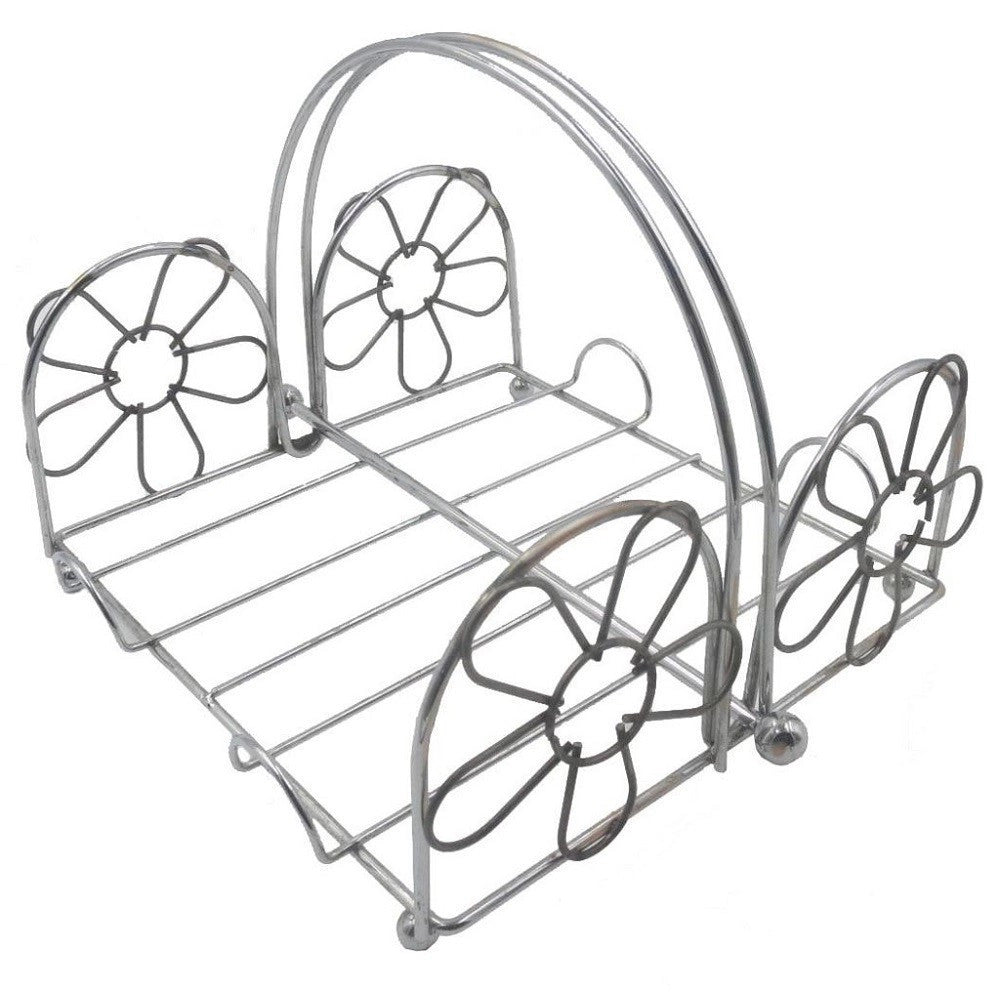 Trade Shop - Portatovaglioli Porta Tovaglioli Tavola Cucina Metallo Cromato Fiori Con Manico -