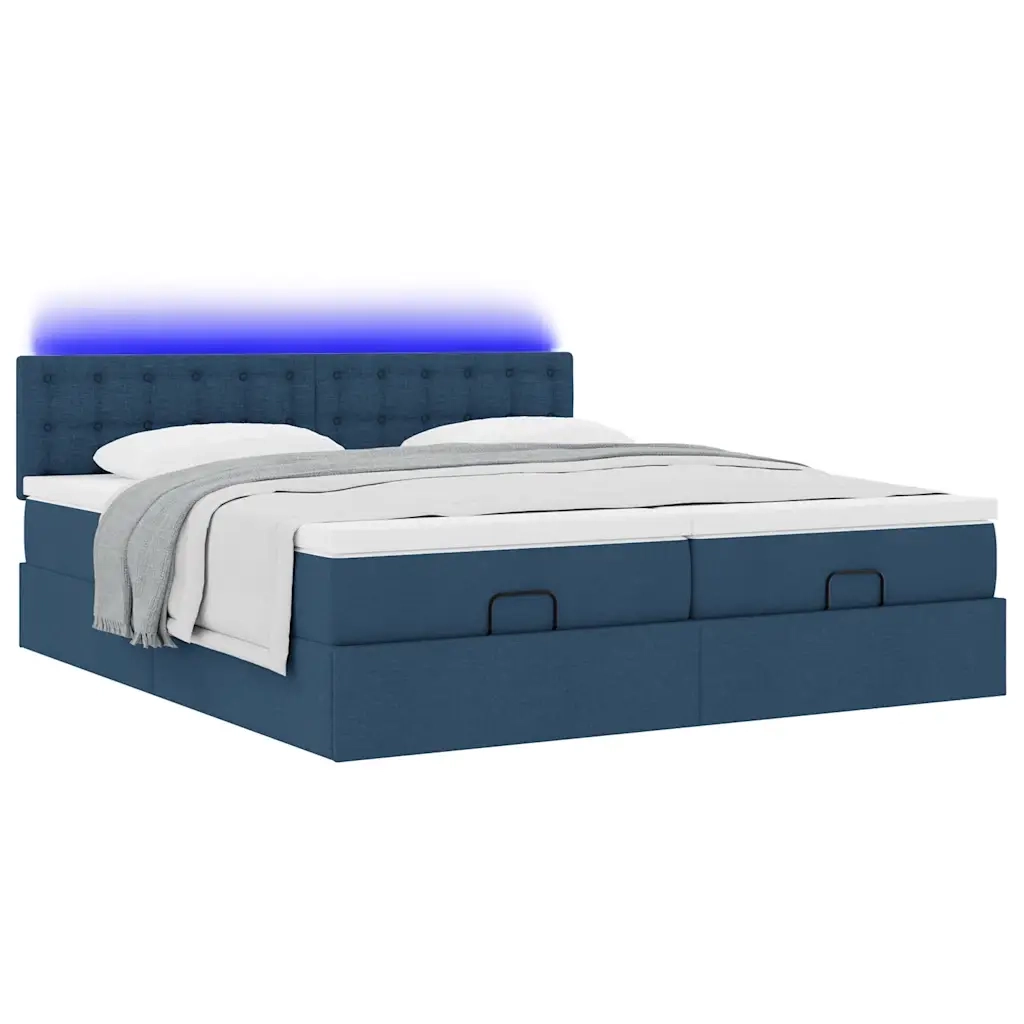 Struttura Letto Pouf con Materassi Blu 160x200 cm in Tessuto 3312884