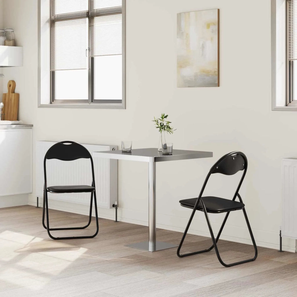 Sedia pieghevole 2 pz | Sedie da cucina Nero 48 x 43,5 x 81 cm Pelle Sintetica